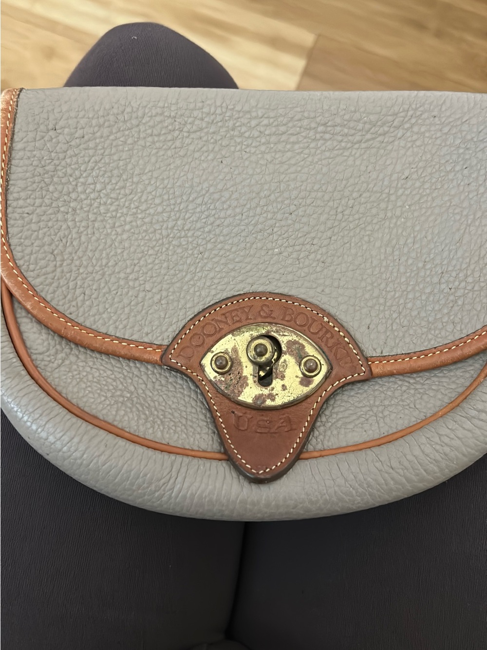 Dooney & Bourke Gray Leather Shoulder Bag with Tan Trim
